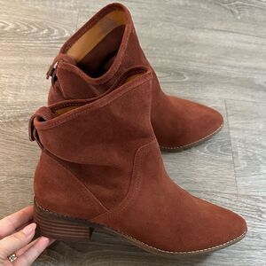 Lucky Brand Womens 8.5M Lollin Booties Brandy Suede Pointy Pull On Slouch